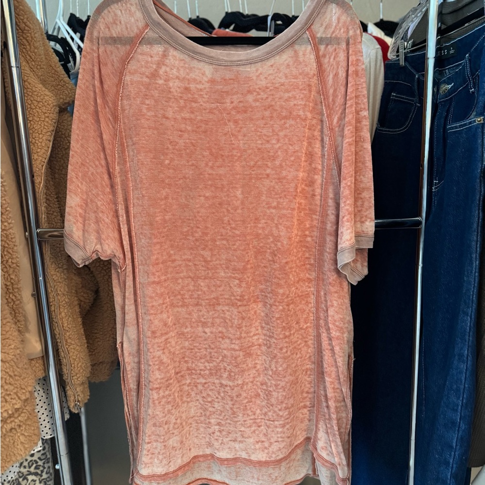 Oversized Free People Women's Peach Ringer Tunic Tee